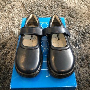 Girls Jumping Jacks Navy Leather Dress Shoes